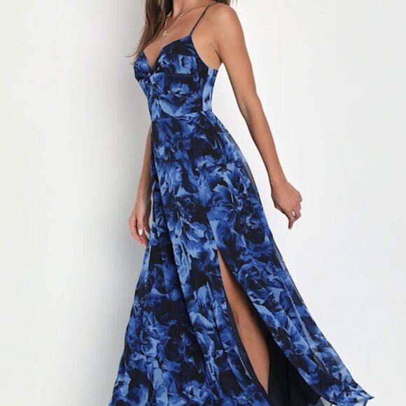 Lulus Dresses & Skirts - NWT Lulus Beautiful Soul Blue Floral Print Twist-Front Maxi Dress